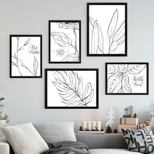 ASIR Dekorativní obraz 5ks MDF KRESBA LISTY 34x44