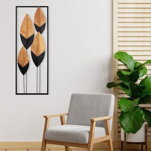 ASIR Nástěnná dekorace kov LISTY černé zlaté 32 x 5 x 90 cm