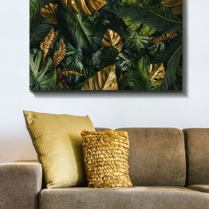 ASIR Obraz na plátně ZELENÉ A ZLATÉ LISTY 100 x 70 cm