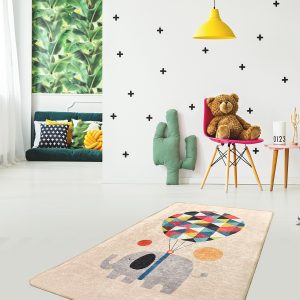 ASIR Dětský koberec(100 x 160 cm) BIG BALLOON béžový – slon s balónky