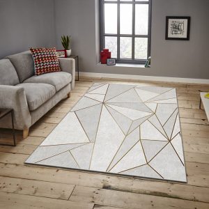 ASIR Koberec(100 x 180 cm) ASR CRPT-106  bílý a zlatý geometrický vzor