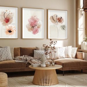 ASIR Dekorativní obraz MDF Květy akvarelem 3 ks