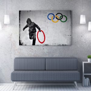 ASIR Obraz na plátně (50 x 70) Banksy Street Art – Olympijské kruhy