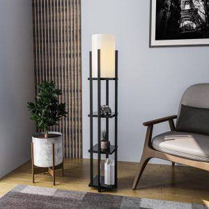 ASIR Stojací lampa SHELF LAMP černá a bílá s poličkami
