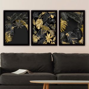 ASIR Dekorativní obraz 3ks MDF ZLATÉ LISTY 35 x 45 cm