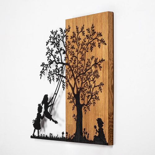 ASIR Nástěnná dekorace dřevo DĚTI POD STROMEM 59 x 58 cm - Obrázek 2