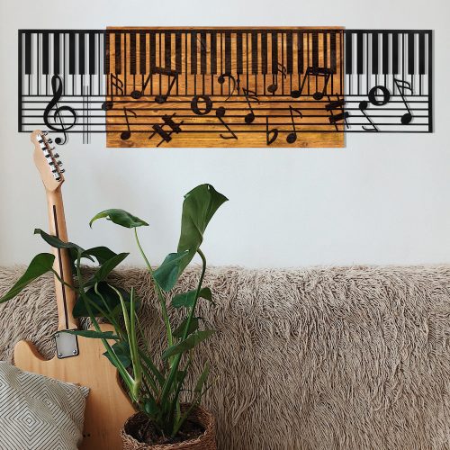 ASIR Nástěnná dekorace dřevo KLÁVESY A NOTY 100 x 30 cm