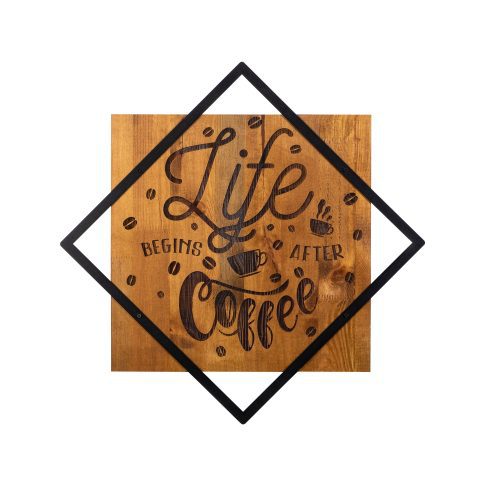 ASIR Nástěnná dekorace dřevo LIFE BEGINS AFTER COFFEE 54 x 54 cm - Obrázek 2