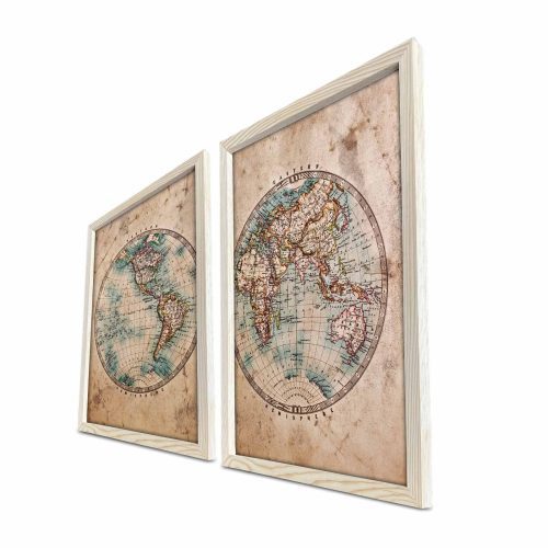 ASIR Obraz na MDF s rámem 2ks STARÁ MAPA SVĚTA 38 x 53 cm - Obrázek 2