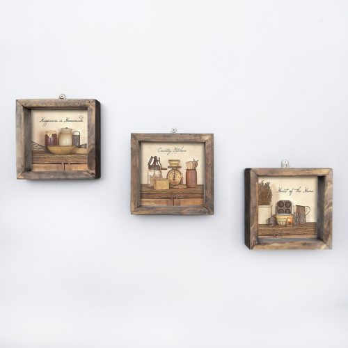 ASIR Obraz na MDF s rámem 3ks KUCHYŇSKÁ ZÁTIŠÍ 15 x 15 cm