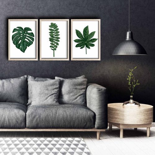 ASIR Obraz na MDF s rámem 3ks LISTY RŮZNÝCH ROSTLIN 38 x 53 cm