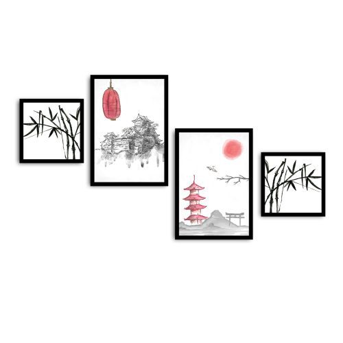 ASIR Obraz na MDF s rámem 4ks JAPONSKÉ UMĚNÍ 30 x 30 (2) 35 x 50 cm (2) - Obrázek 2