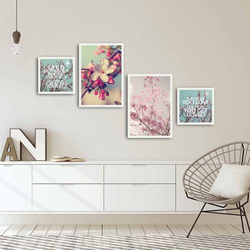 ASIR Obraz na MDF s rámem 4ks KVĚTY STROMU 30 x 30 cm (2) 35 x 50 cm (2)