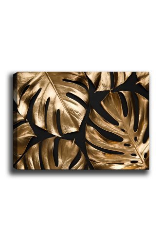ASIR Obraz na plátně ZLAT MONSTERA NA ČERNÉM 100 x 70 cm - Obrázek 2