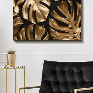 ASIR Obraz na plátně ZLAT MONSTERA NA ČERNÉM 100 x 70 cm