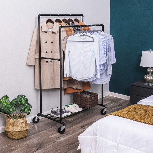 SONGMICS Stojan na šaty pojízdný v průmyslovém designu černý - Obrázek 2