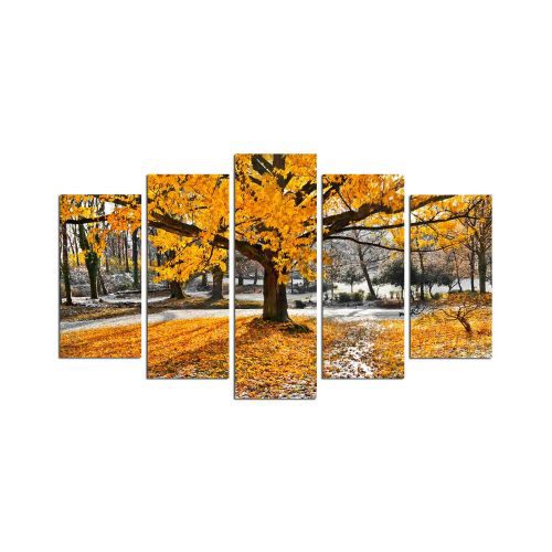 ASIR Obraz na MDF 5ks PADAJÍCÍ LISTÍ 20 x 60 (1) 20 x 50 (2) 20 x 40 cm (2) - Obrázek 2