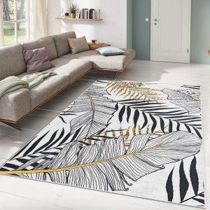 ASIR Koberec (120 x 180) ALHO CARPET-2A  bílý – listy a peří