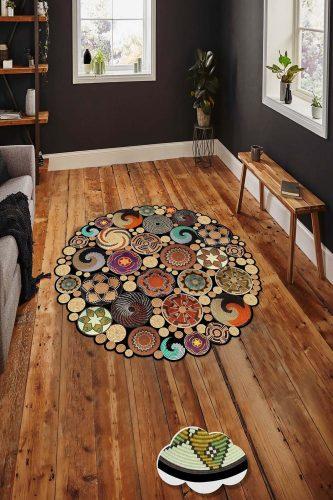 ASIR Kulatý koberec (140 cm) HMNT971 černý – mandaly a ornamenty