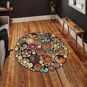 ASIR Kulatý koberec (160 cm) HMNT971 černý – mandaly a ornamenty