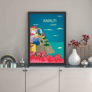ASIR Dekorativní obraz MDF Přímořské městečko Amalfi v Itálii