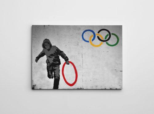 ASIR Obraz na plátně (50 x 70) Banksy Street Art – Olympijské kruhy - Obrázek 2
