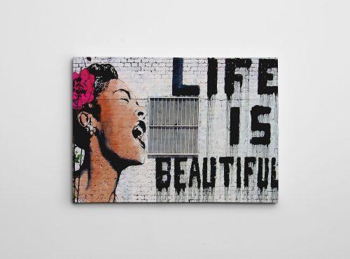 ASIR Obraz na plátně (70 x 100) Banksy Street Art – Life is Beautiful - Obrázek 2