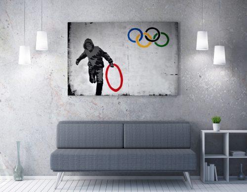 ASIR Obraz na plátně (70 x 100) Banksy Street Art – Olympijské kruhy