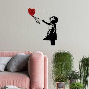 ASIR Nástěnná dekorace kovová BANKSY dívka s Balonkem