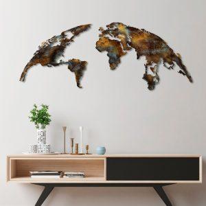 ASIR Nástěnná dekorace kovová WORLD MAP zlatá a tyrkysová