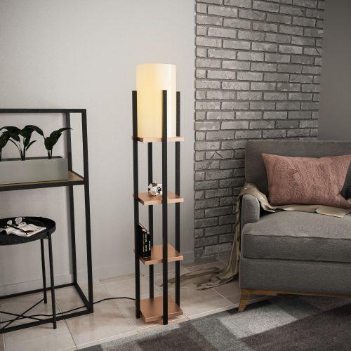 ASIR Stojací lampa SHELF LAMP černá a měděná s poličkami - Obrázek 2