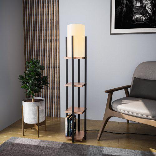 ASIR Stojací lampa SHELF LAMP černá a měděná s poličkami
