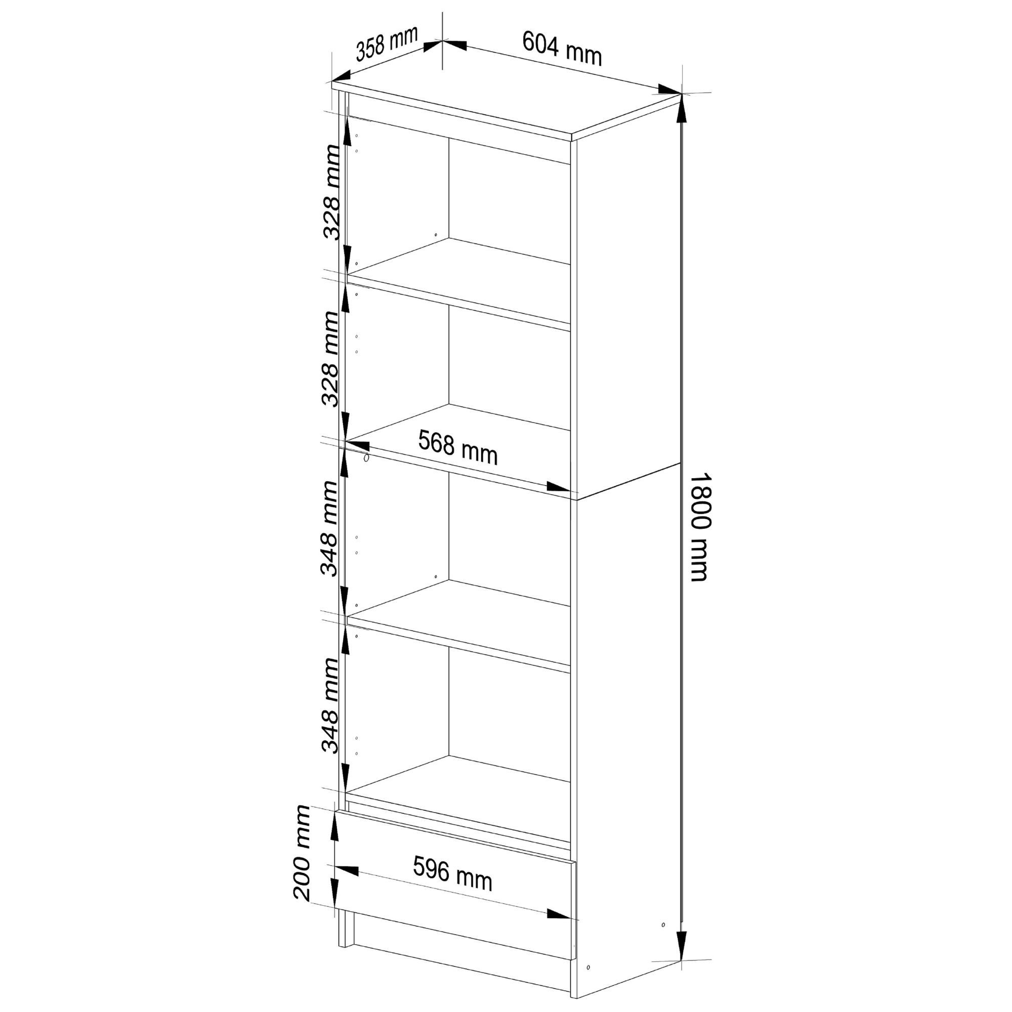 Ak furniture Kancelářský regál Rexa 60 cm 1 šuplík a 4 police bílý - Obrázek 2