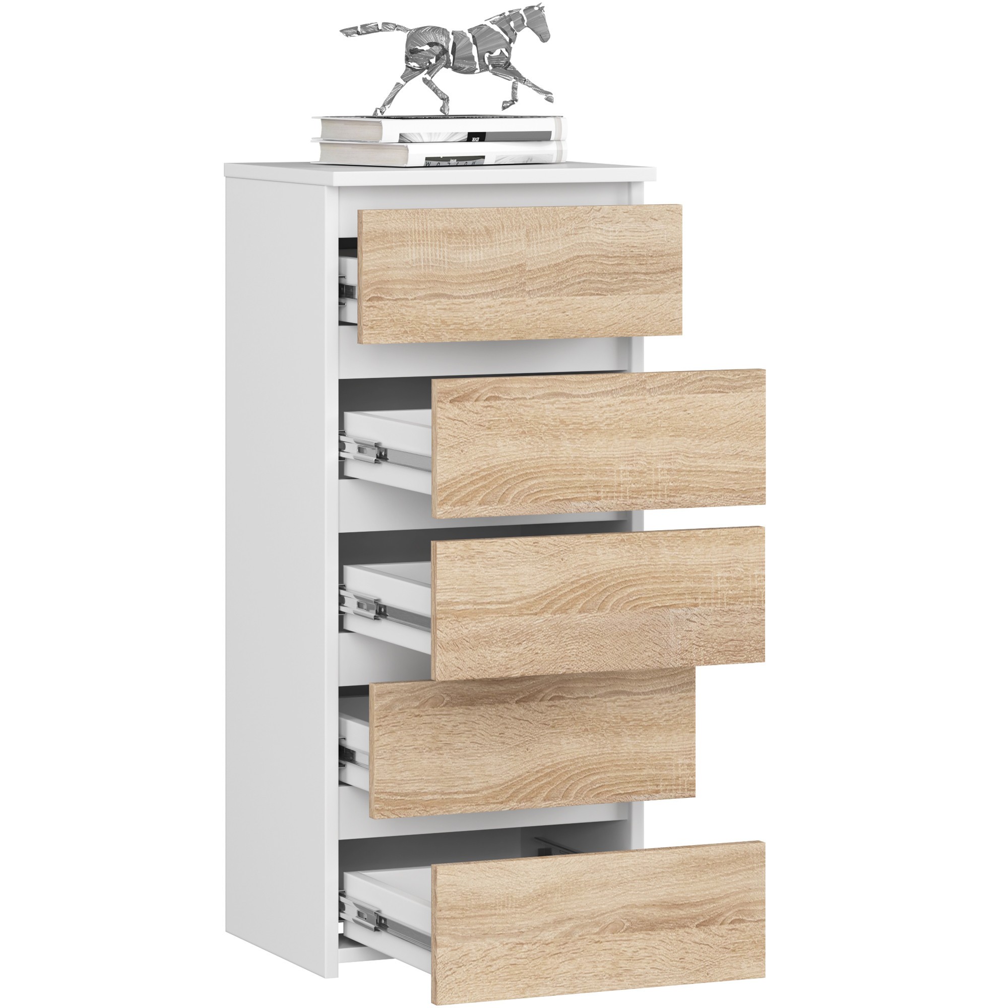 Ak furniture Komoda CL5 se zásuvkami 40 x 92 cm bílá/dub sonoma - Obrázek 2