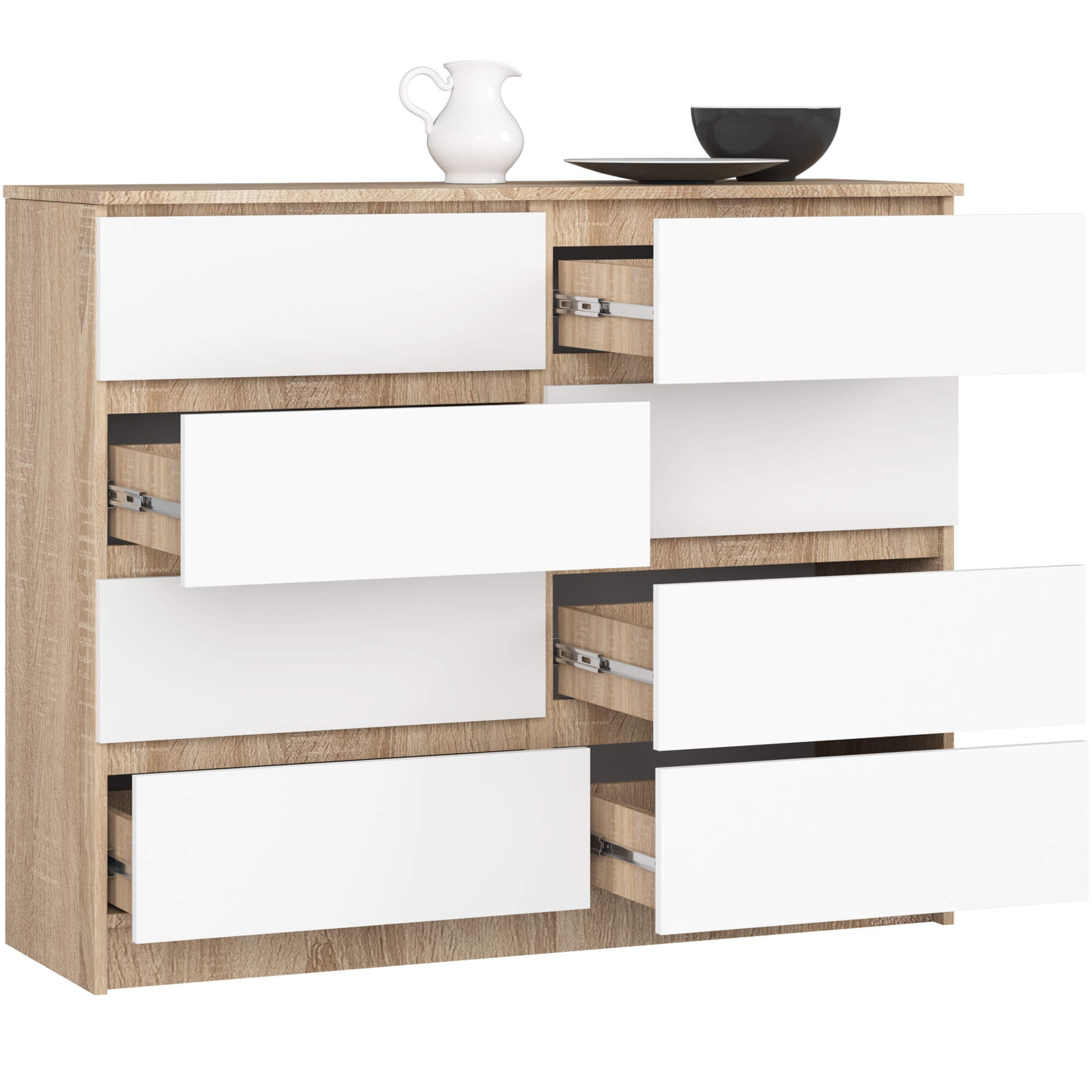 Ak furniture Komoda Kuba 120 cm 8 šuplíků dub sonoma/bílá - Obrázek 2