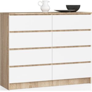 Ak furniture Komoda Kuba 120 cm 8 šuplíků dub sonoma/bílá