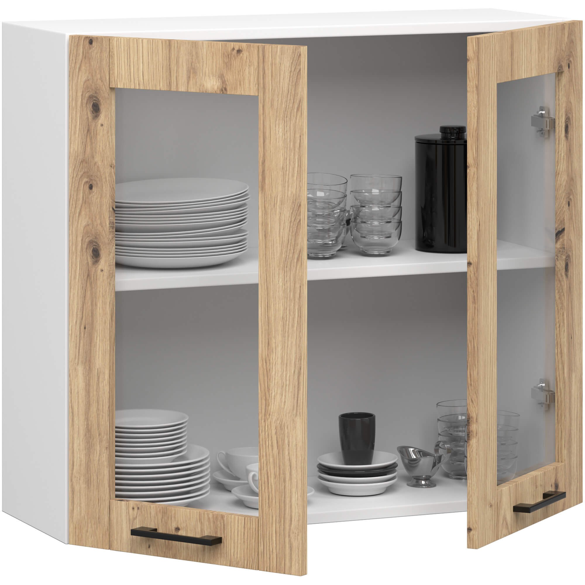 Ak furniture Závěsná kuchyňská skříňka OLIVIE W 80x72 cm bílá mat/dub artisan - Obrázek 2