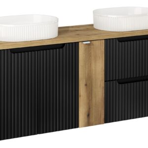 Comad Závěsná skříňka Nova Black Beyond s deskou a umyvadly 140 cm černá/dub evoke