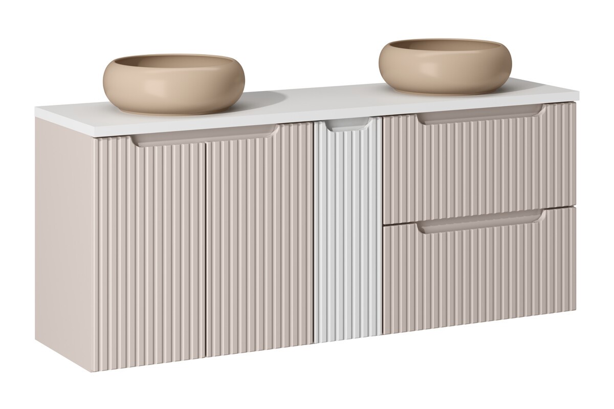 Comad Závěsná skříňka Nova Cashmere Wiki s deskou a umyvadly 140 cm bílá/kašmír