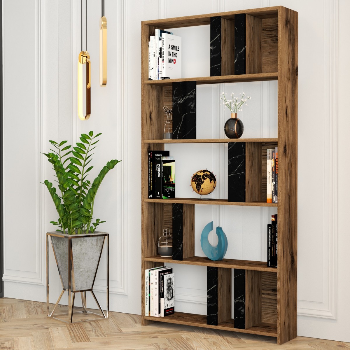 Hanah Home Knihovna Lime ořech/černá - Obrázek 2