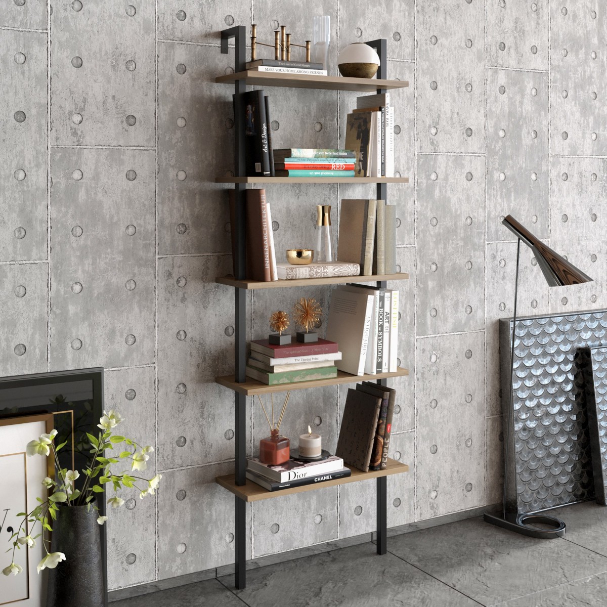 Hanah Home Regál Paula ořech/černý - Obrázek 2