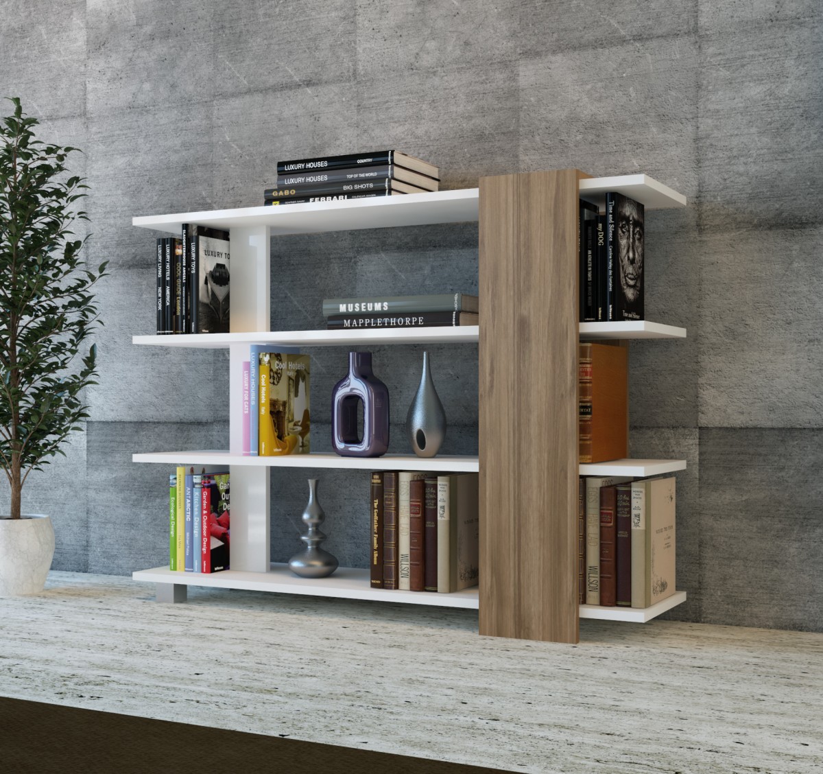 Kalune Design Knihovna Nur bílá/ořech - Obrázek 2