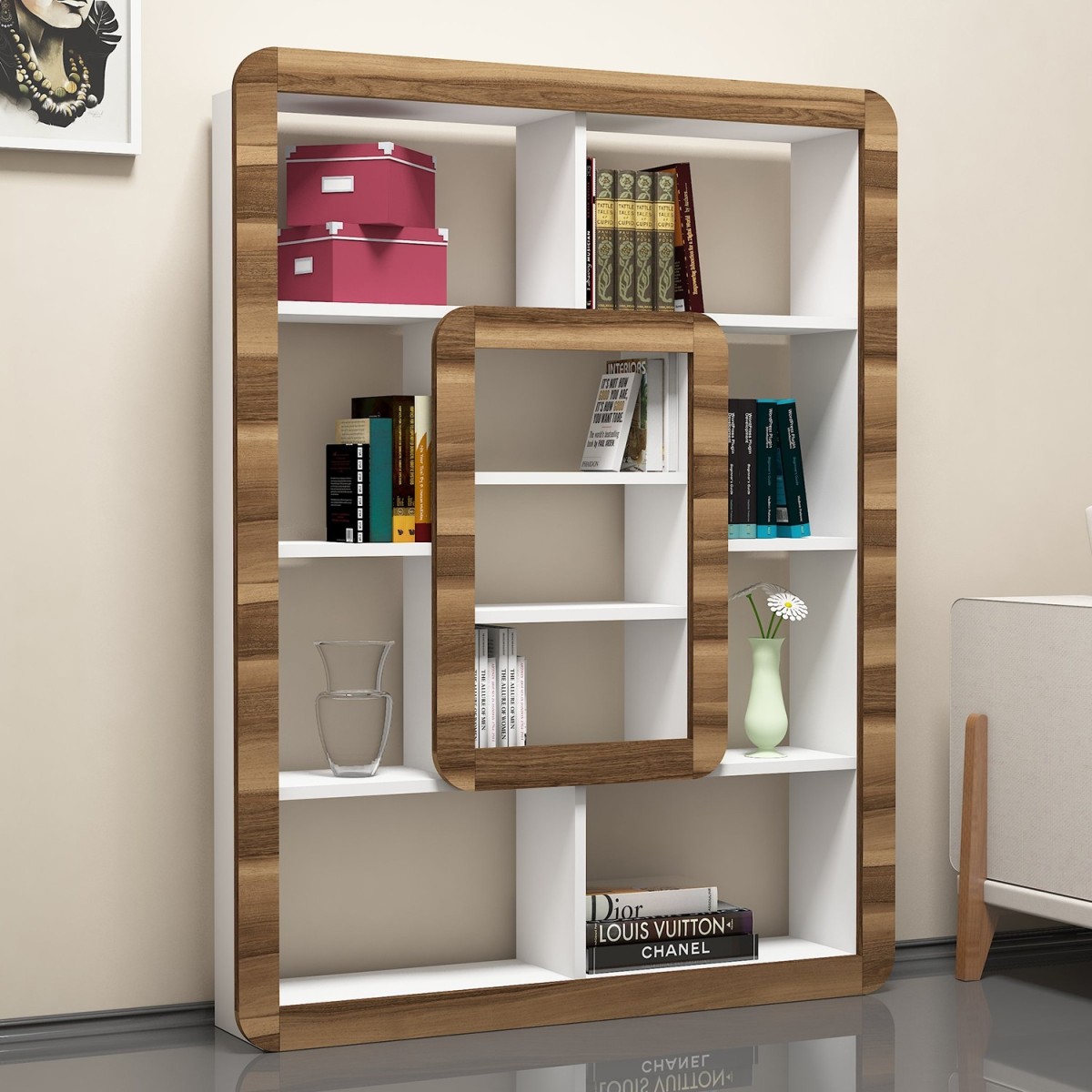 Kalune Design Knihovna Orkide bílá/ořech světlý - Obrázek 2