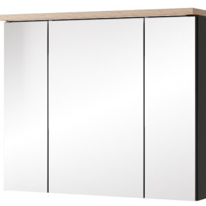 Szynaka Závěsná koupelnová skříňka Swing II 58 80 cm se zrcadlem a LED osvětlením černá/dub Artisan