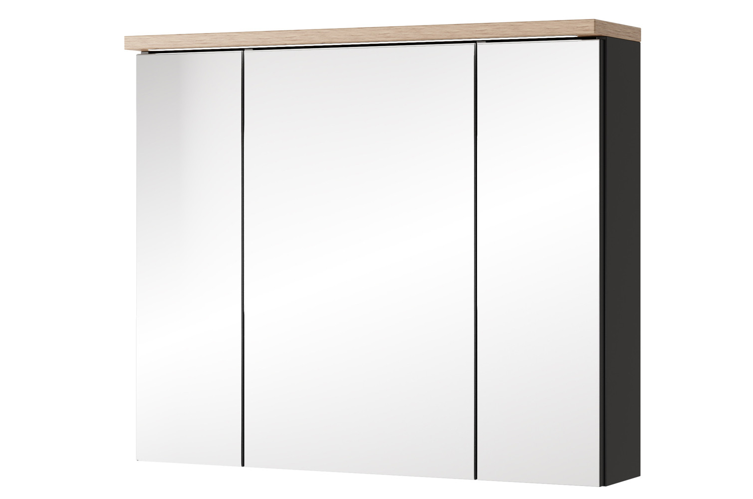 Szynaka Závěsná koupelnová skříňka Swing II 58 80 cm se zrcadlem a LED osvětlením černá/dub Artisan