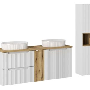 Comad Koupelnová sestava Nova White s deskou a umyvadly 140 cm bílá/dub evoke
