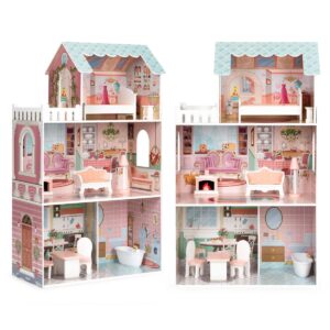 Domeček pro panenky ECOTOYS: BARBIE s nábytkem růžový