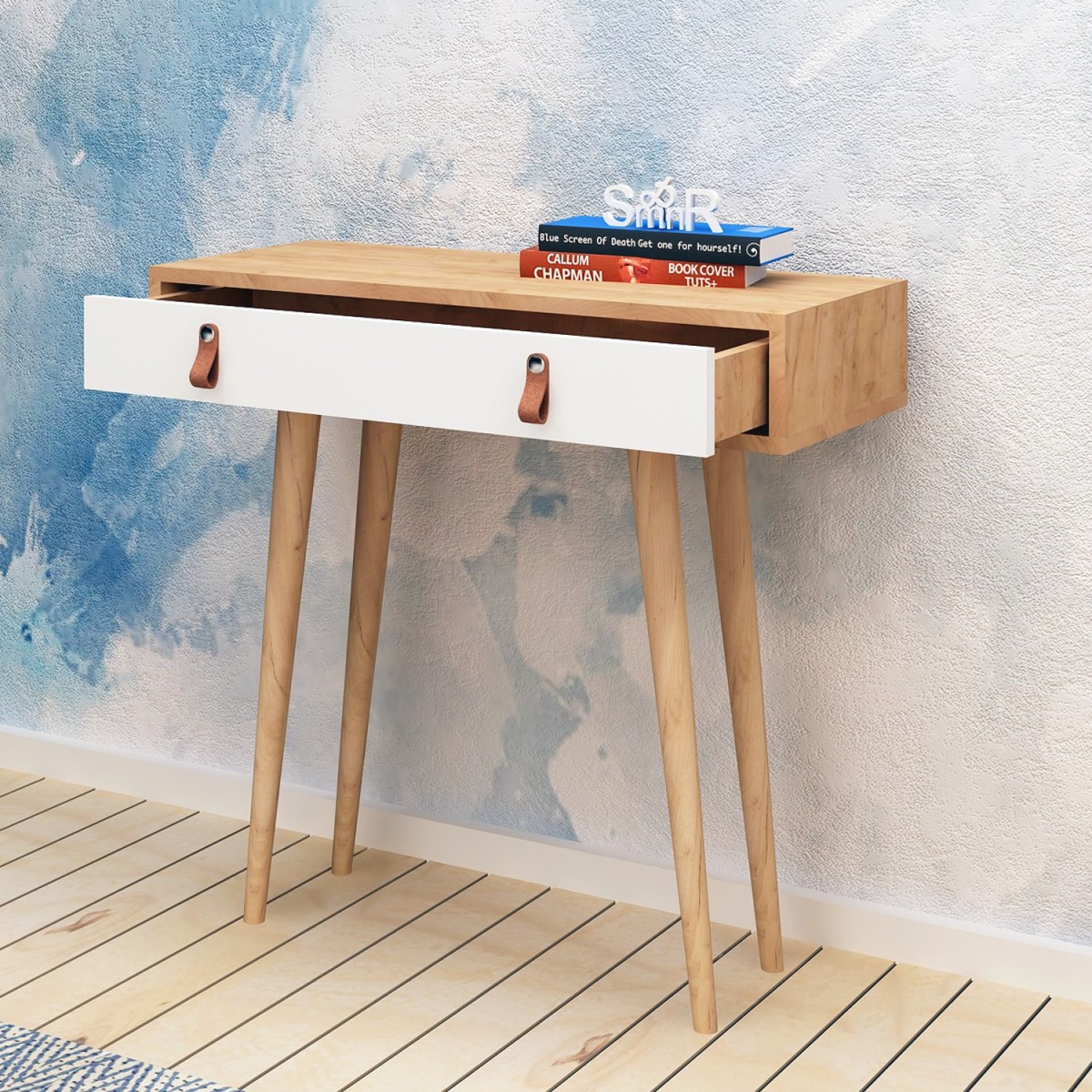 Hanah Home Konzolový stolek Dokka 80 cm dub craft zlatý/bílý - Obrázek 2