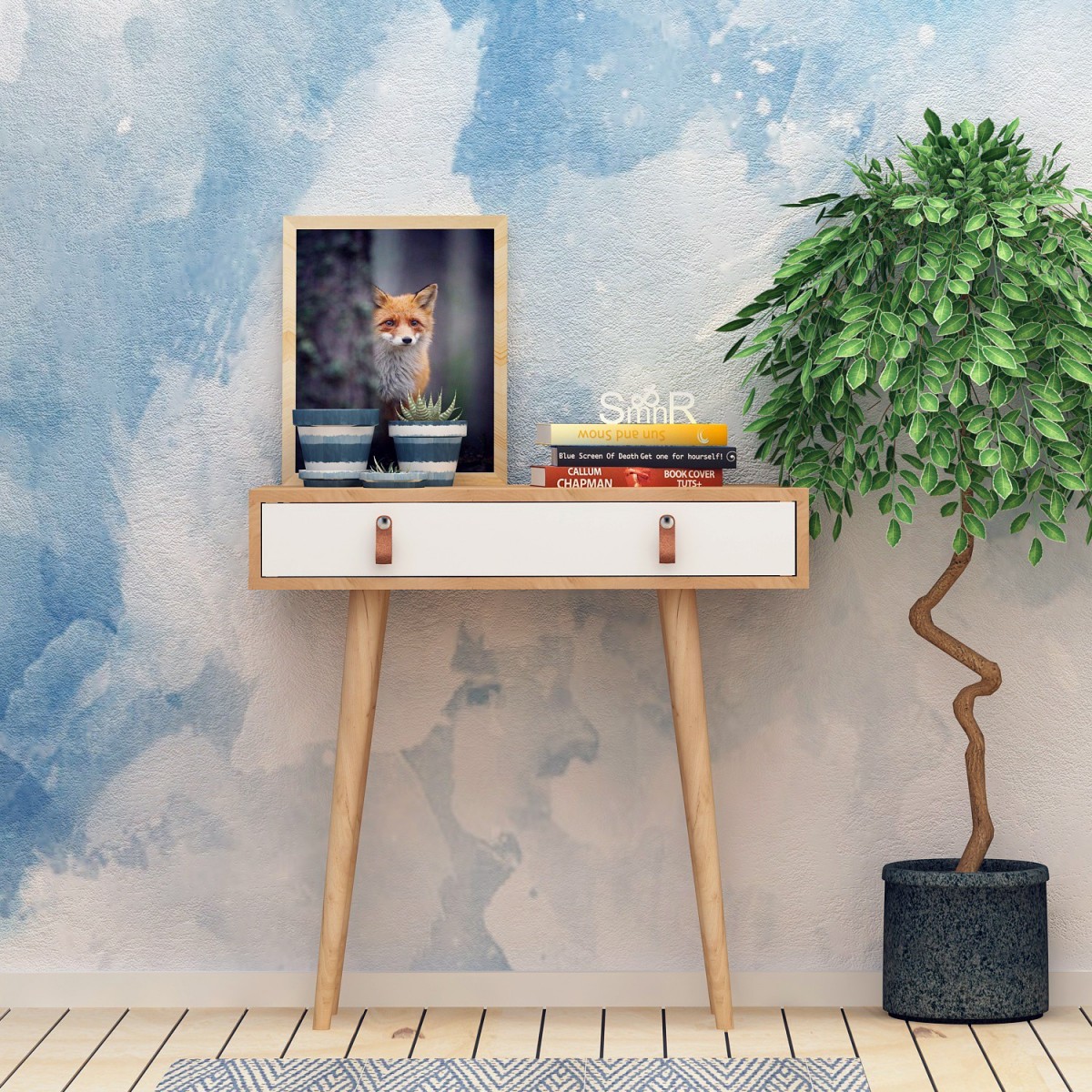 Hanah Home Konzolový stolek Dokka 80 cm dub craft zlatý/bílý