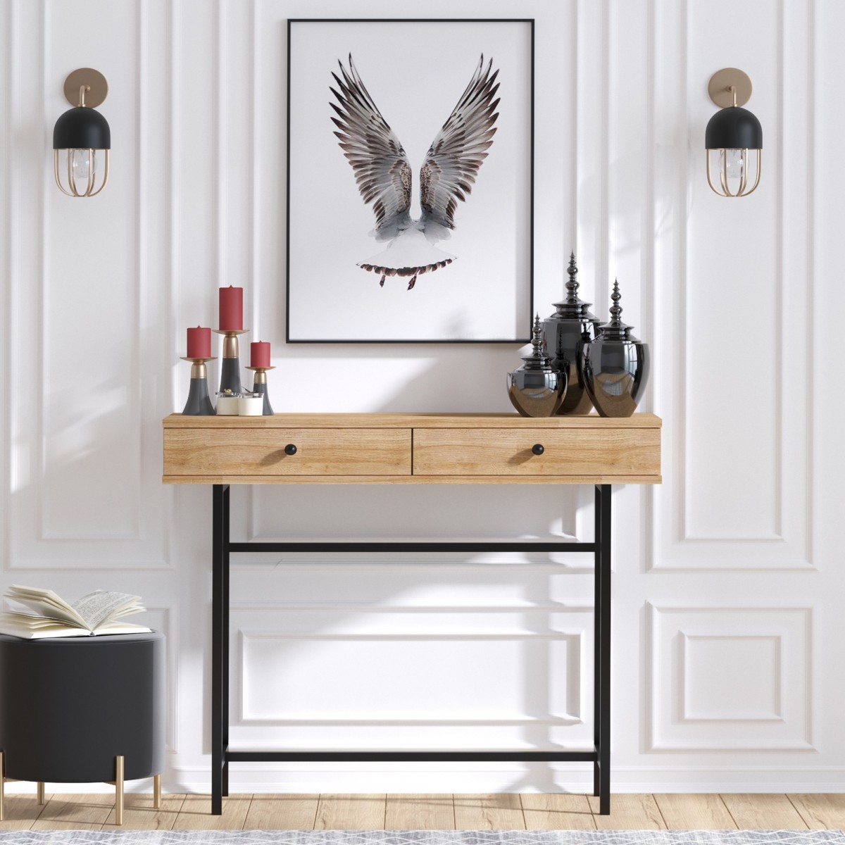Hanah Home Konzolový stolek Esta 100 cm hnědý/černý - Obrázek 2